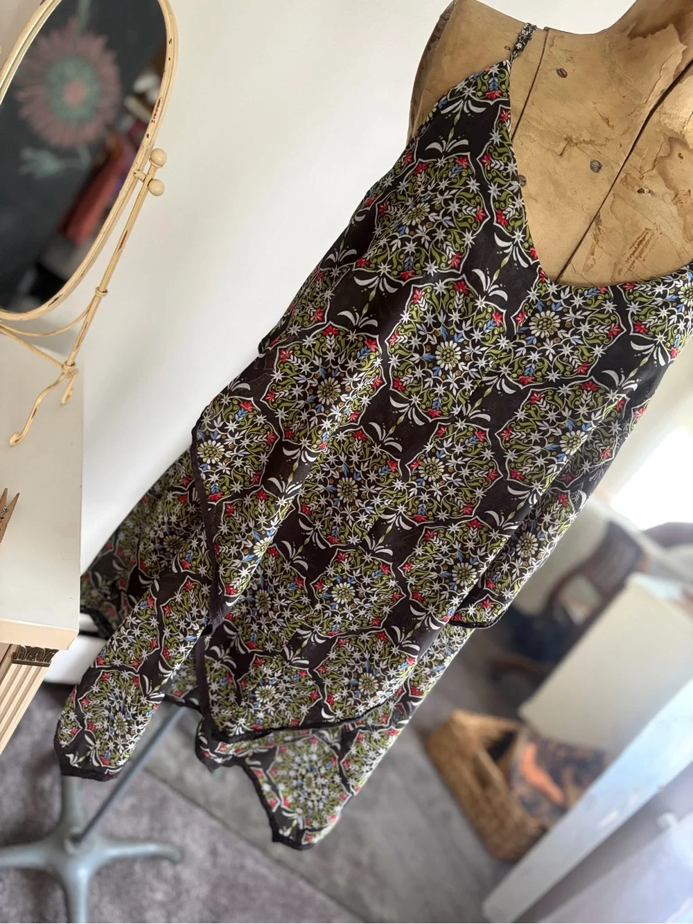 Intimately Free People Black Floral Tile Print V-Neck Cami